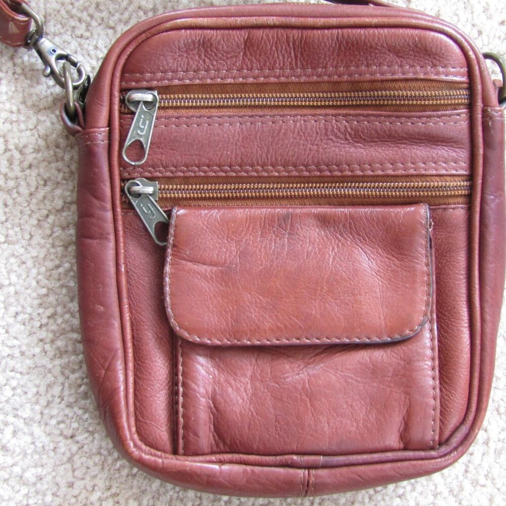Crossbody Brown Leather Small Organizer Adjustable Strap Bag Handbag